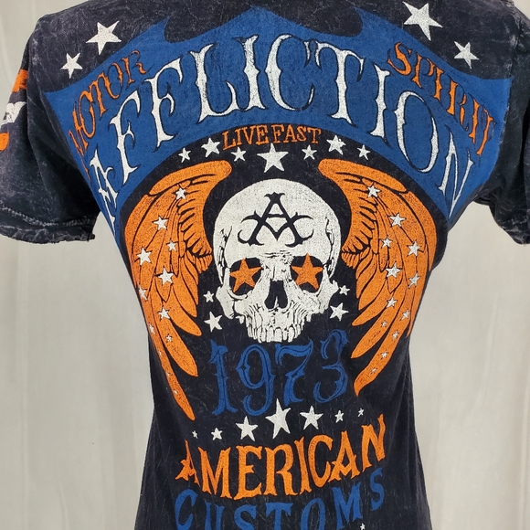 Affliction Women’s T-Shirt American Customs Motor Club Y2K Acid Wash Sz S - Picture 8 of 9